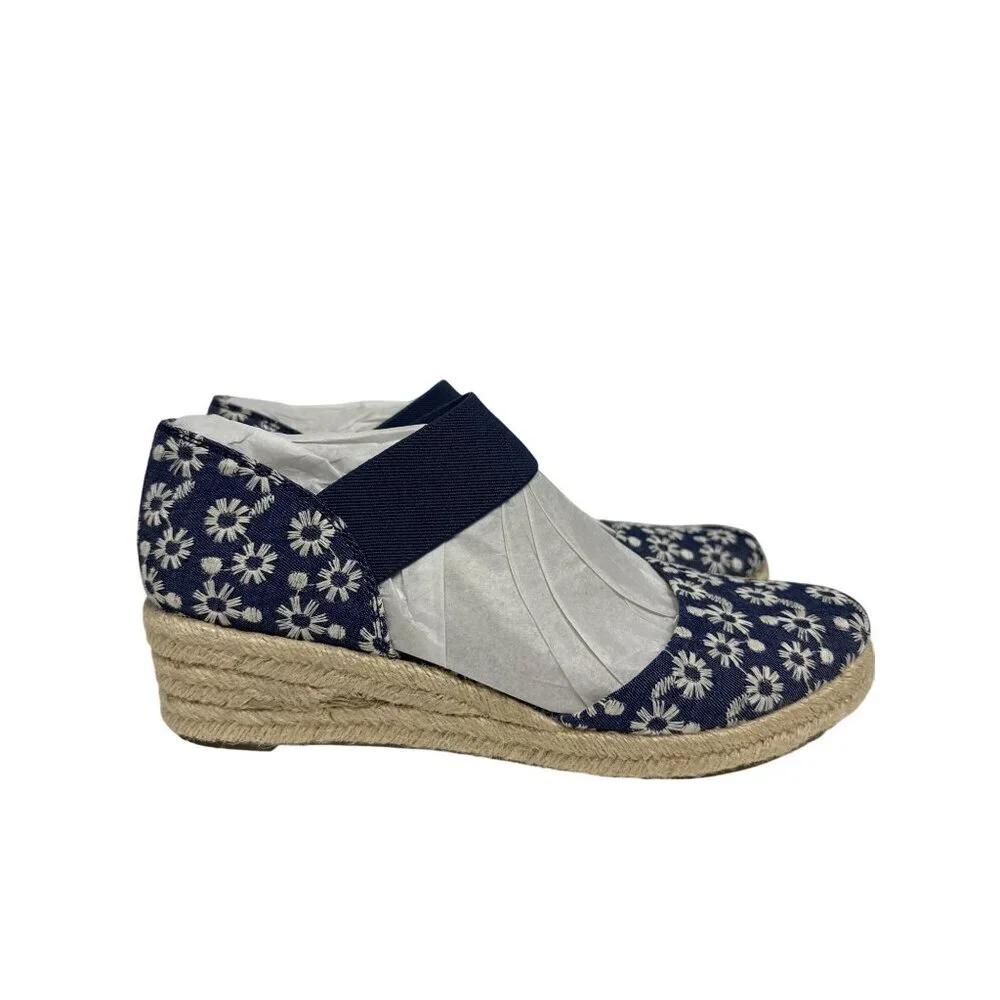 LifeStride Kaylee Women's Shoes Espadrille Blue White Daisy Floral Wedge 9.5